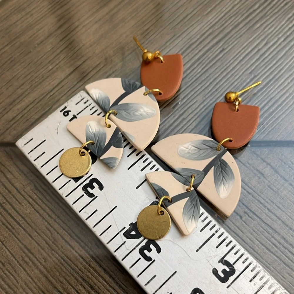 Boutique Style Polymer Clay Geometric Leaf Drop Earrings